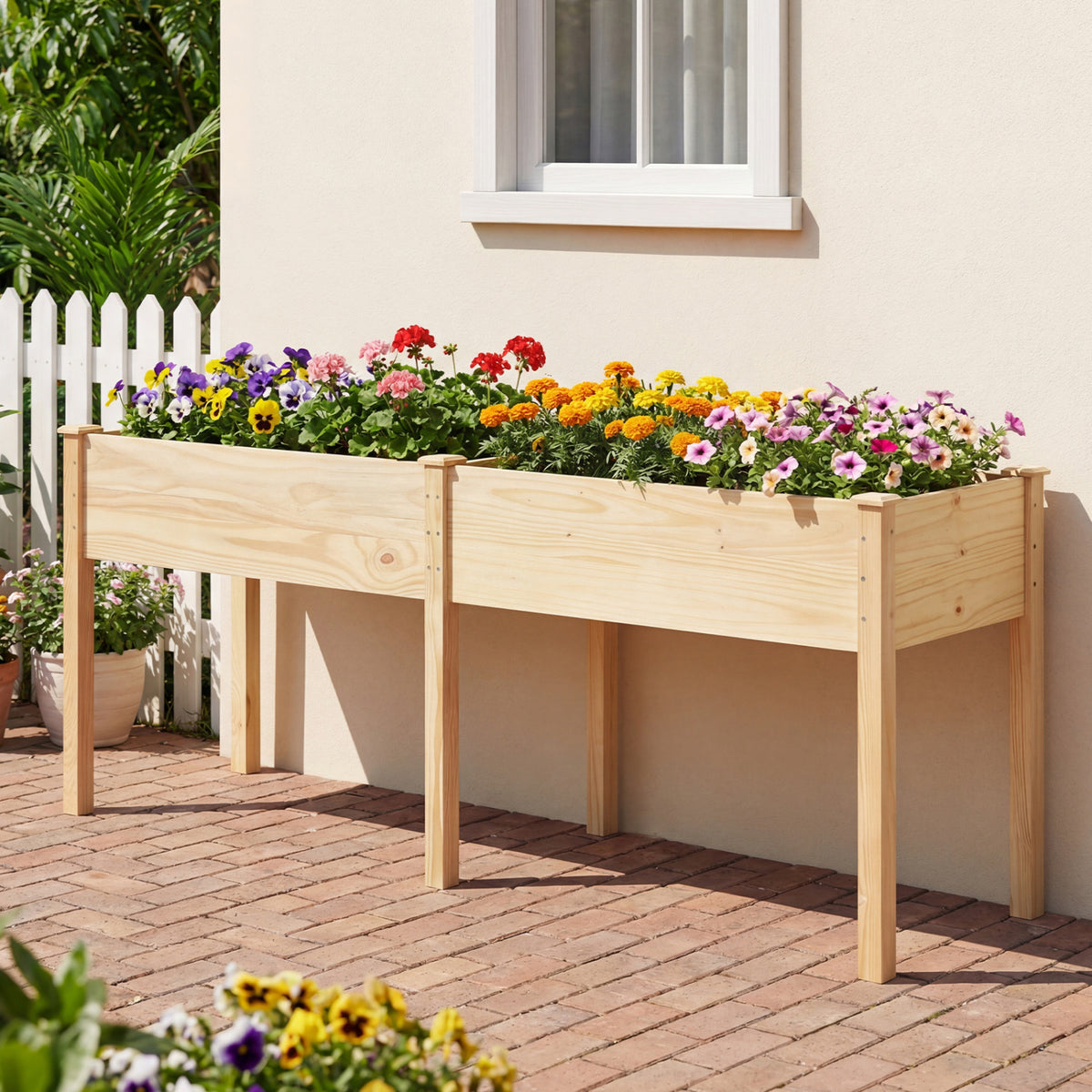 Fir Wood Raised Garden Bed 30" with Divider Panel - Natural