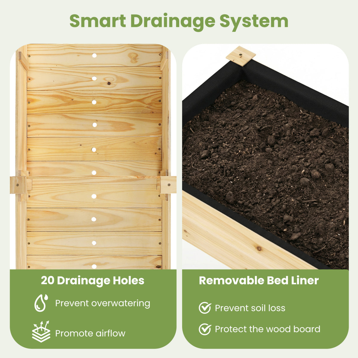 Fir Wood Raised Garden Bed 30" with Divider Panel - Natural