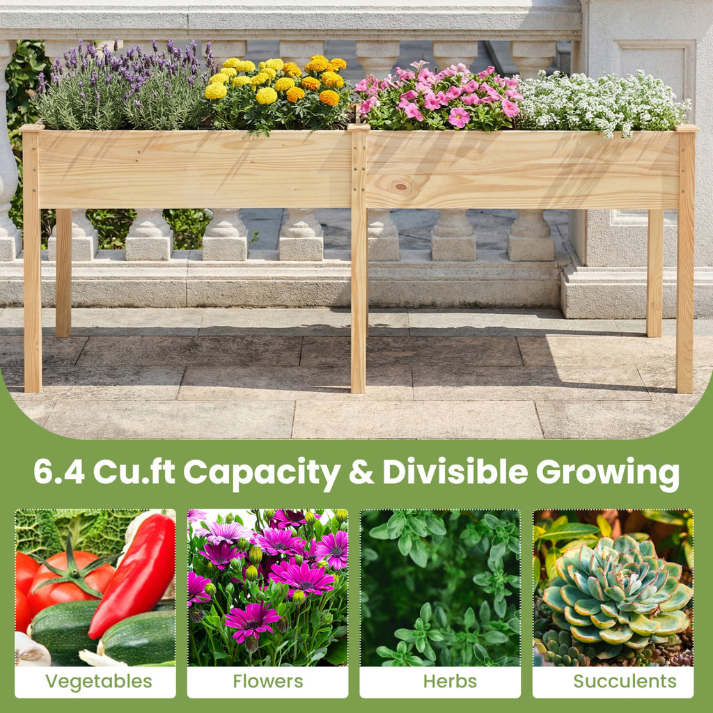 Fir Wood Raised Garden Bed 30" with Divider Panel - Natural