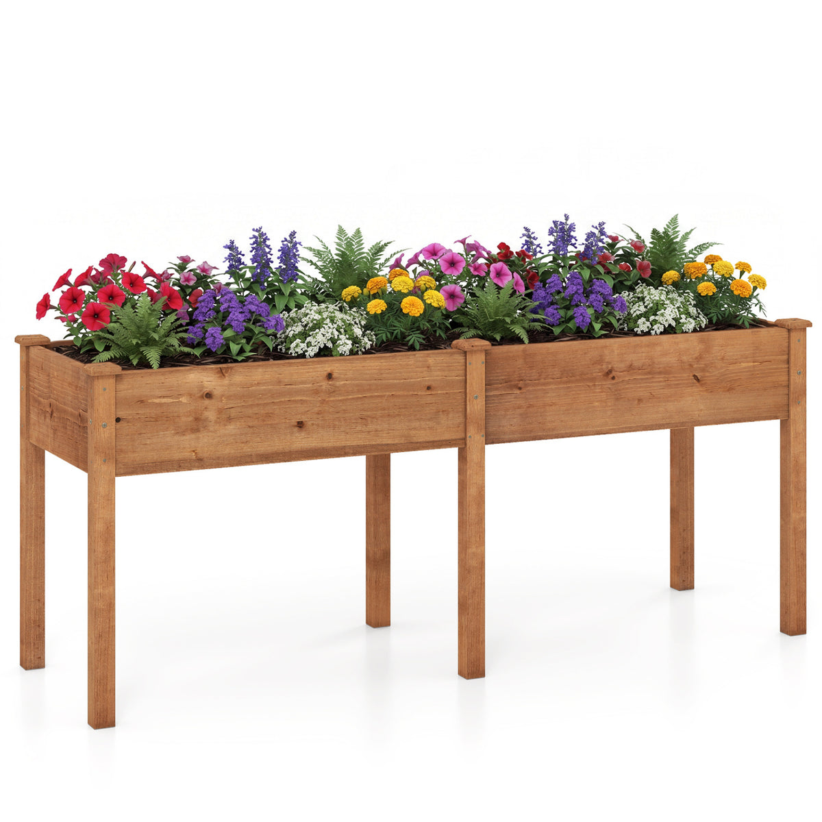 Fir Wood Raised Garden Bed 30" with Divider Panel - Natural