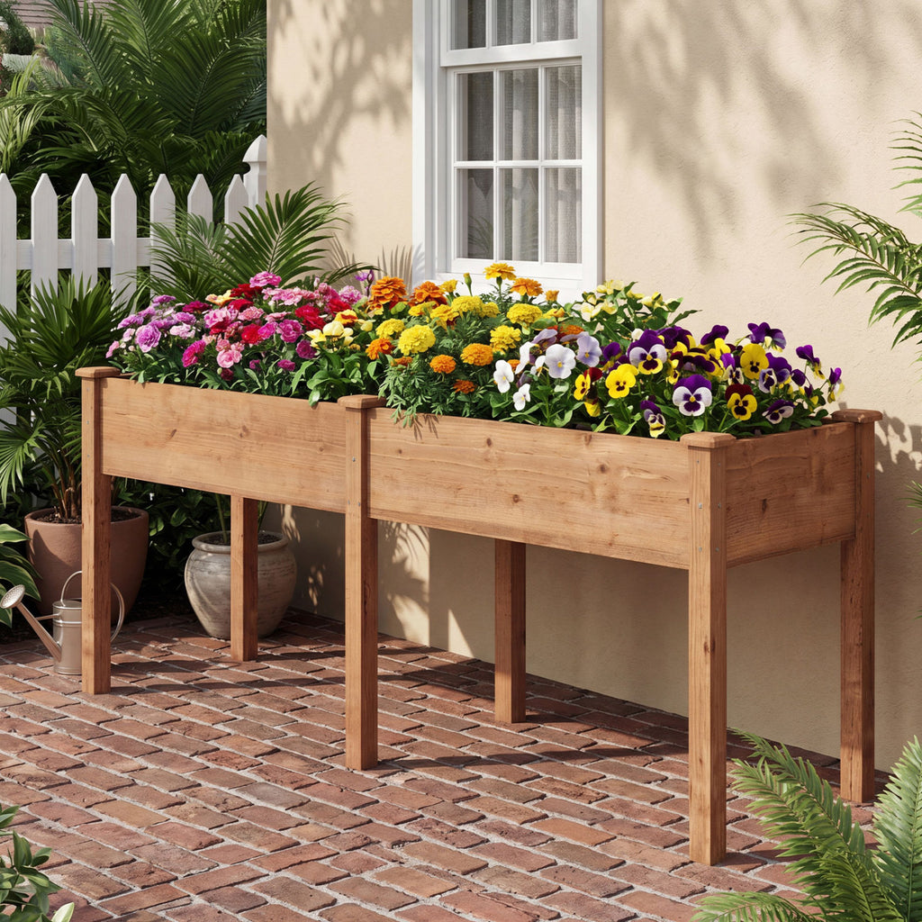 Fir Wood Raised Garden Bed 30" with Divider Panel - Natural