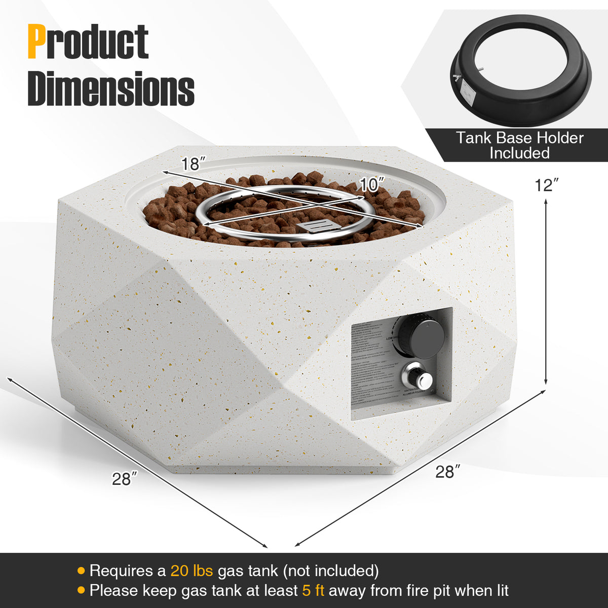 40000 BTU 28 Inch Hexagon Terrazzo Propane Fire Pit Table with