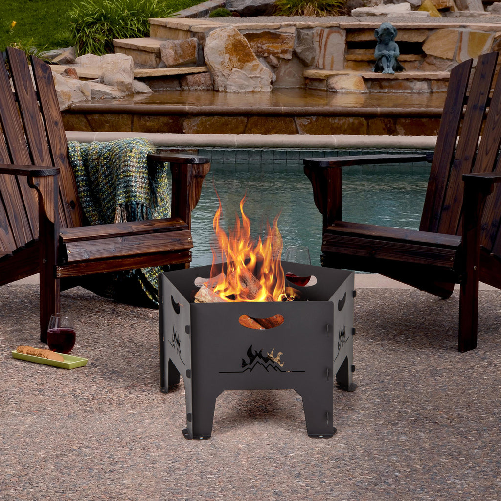 19 Inch Pentagon Collapsible Fire Pit with Storage Bag