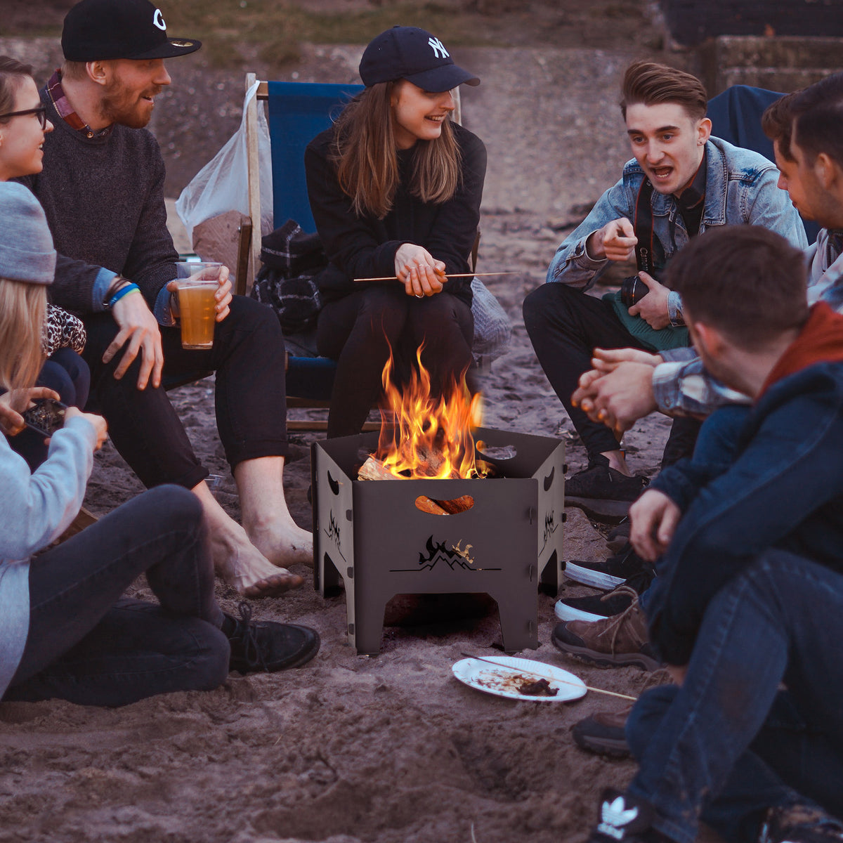 19 Inch Pentagon Collapsible Fire Pit with Storage Bag