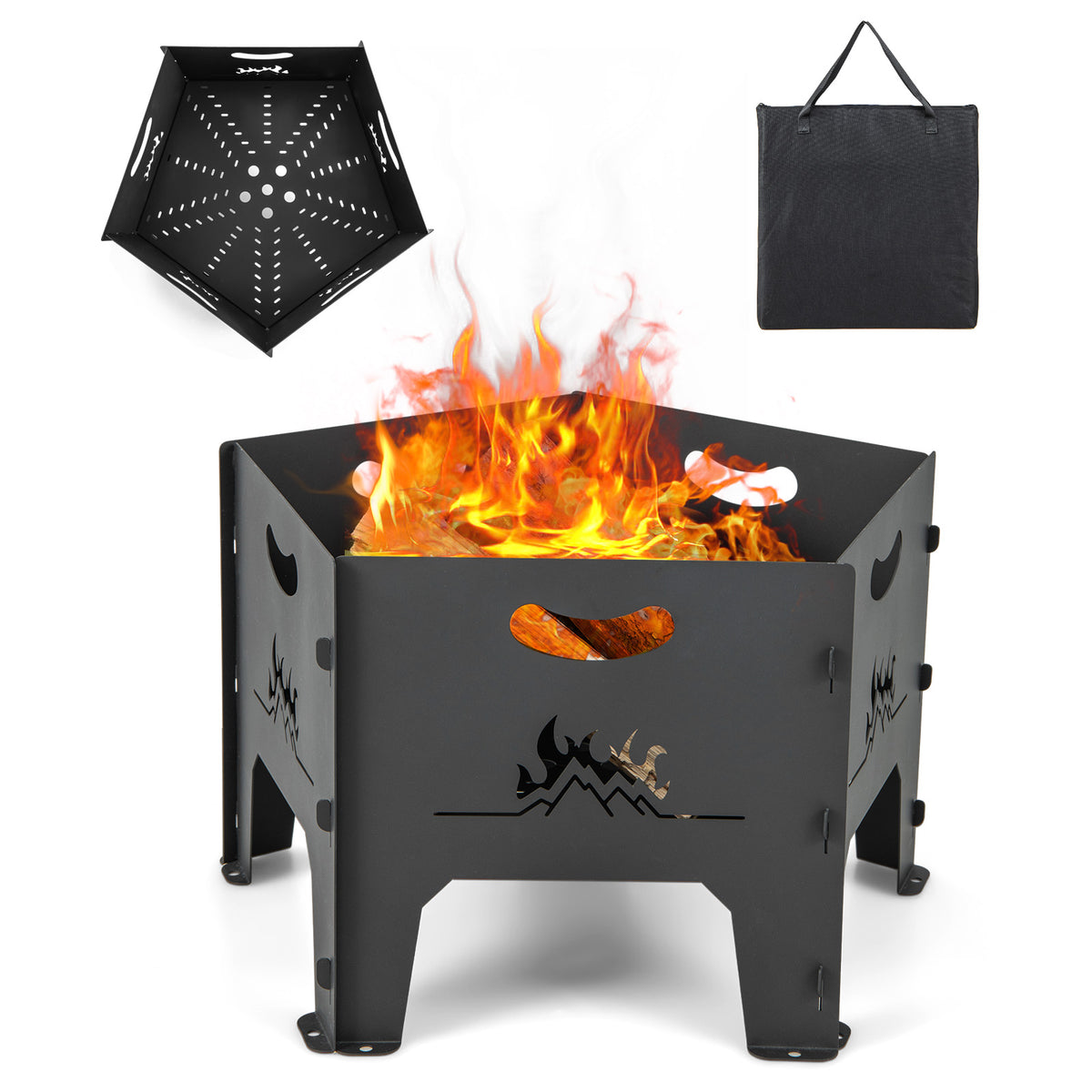 19 Inch Pentagon Collapsible Fire Pit with Storage Bag