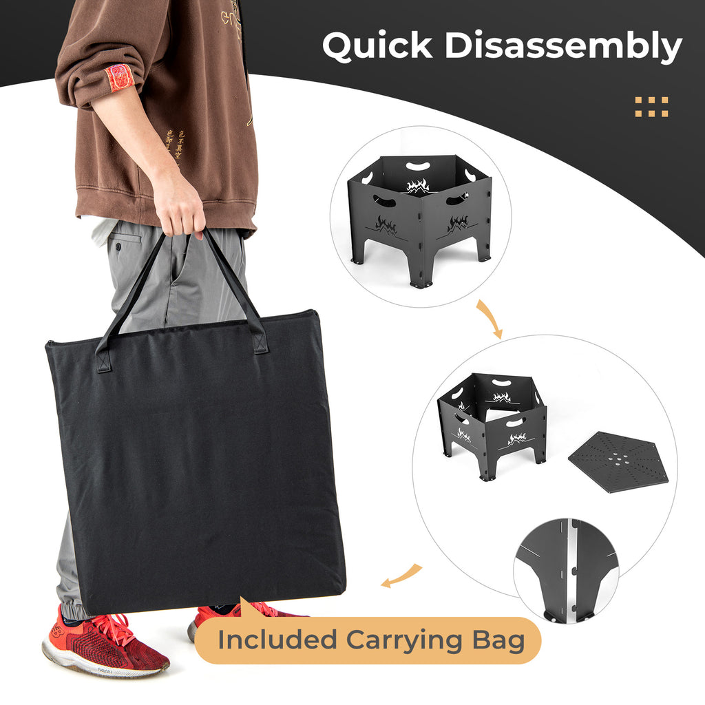 19 Inch Pentagon Collapsible Fire Pit with Storage Bag