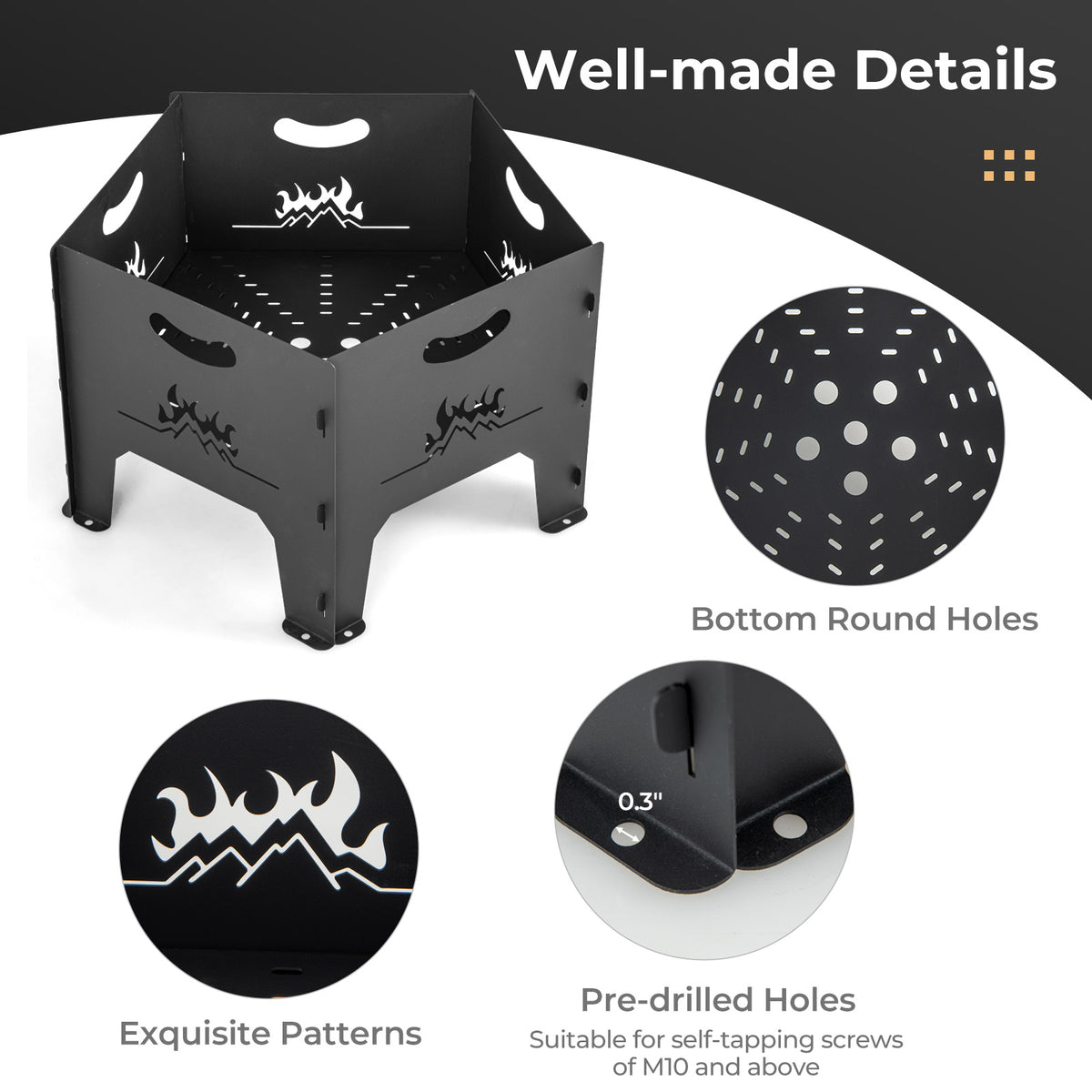 19 Inch Pentagon Collapsible Fire Pit with Storage Bag