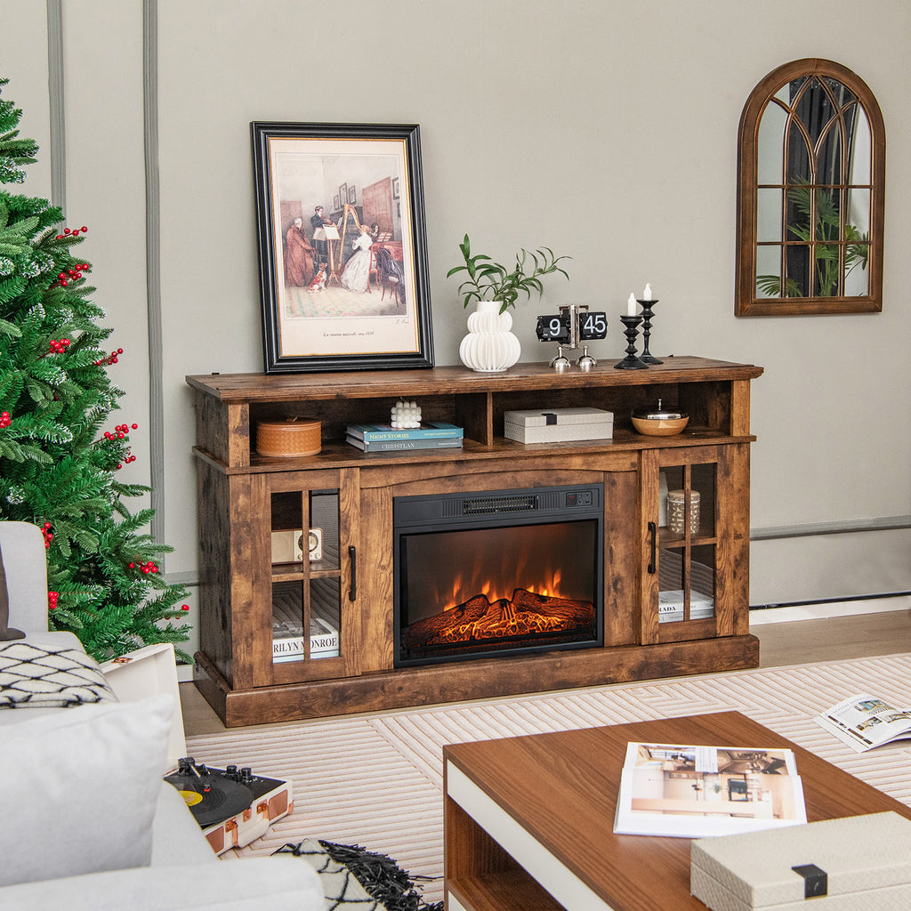 Fireplace TV Stand for TVs Up to 65 Inch with Side Cabinets, Brown