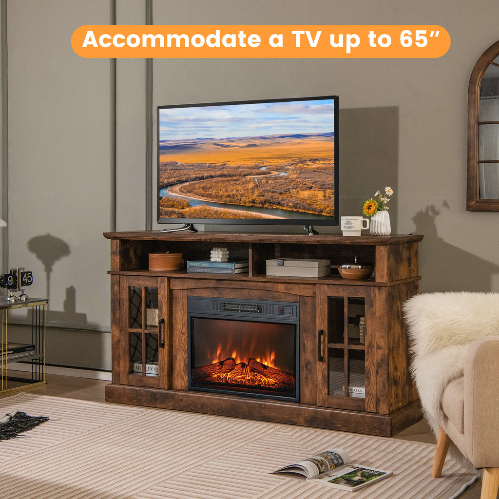 Fireplace TV Stand for TVs Up to 65 Inch with Side Cabinets, Brown