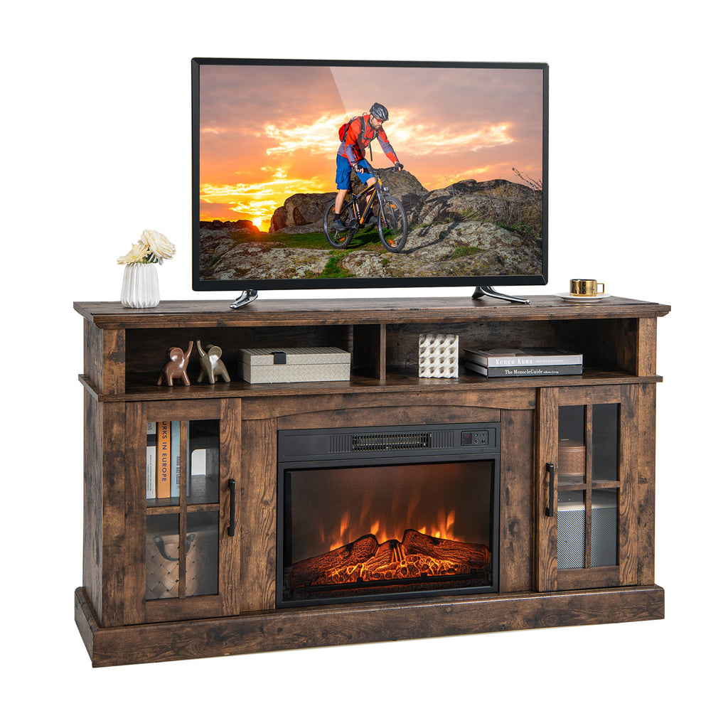 Fireplace TV Stand for TVs Up to 65 Inch with Side Cabinets, Brown