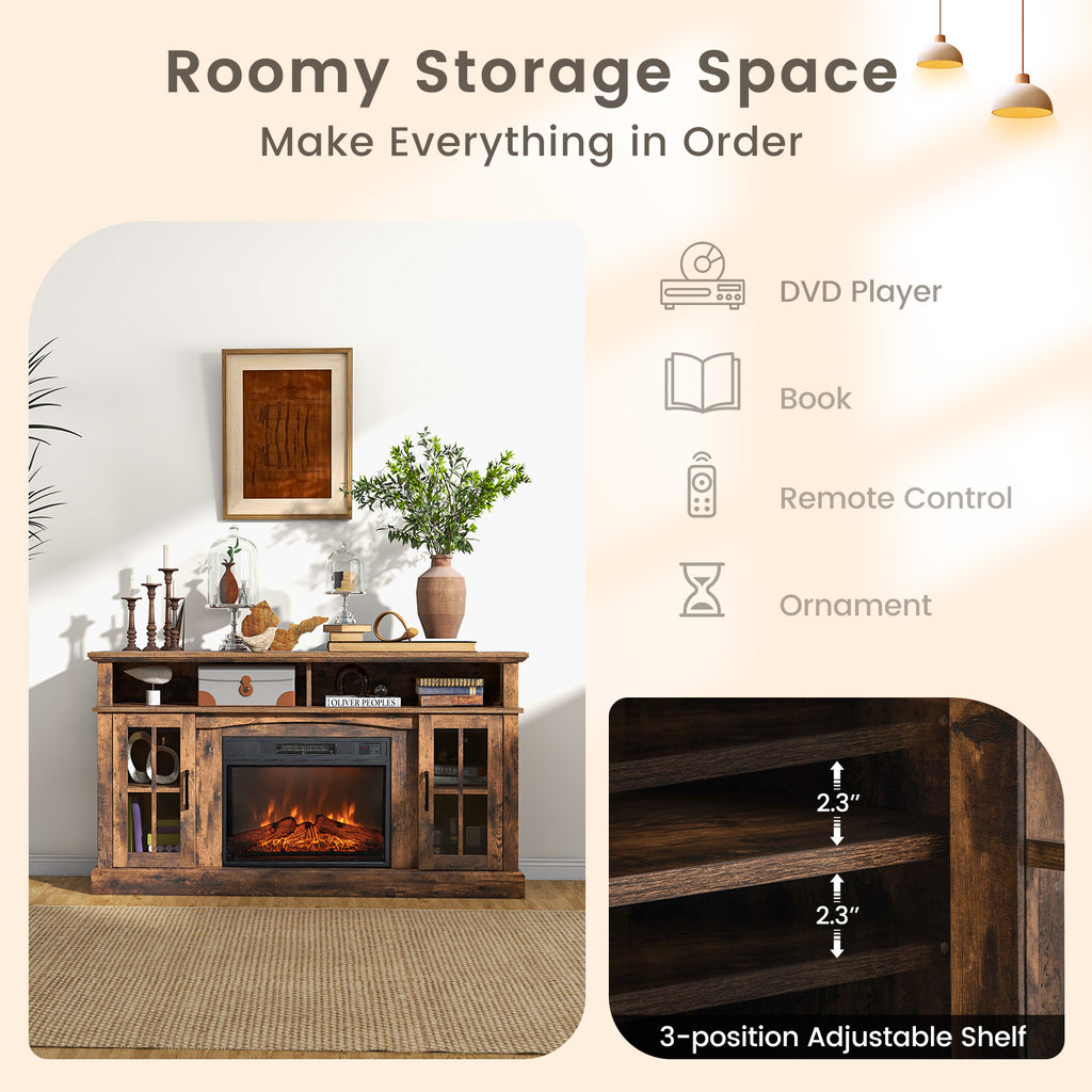 Fireplace TV Stand for TVs Up to 65 Inch with Side Cabinets, Brown