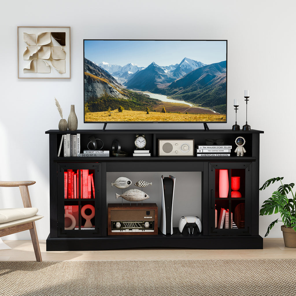 TV Stand with LED Lights and Remote Control - Fireplace Compatible, 50" White