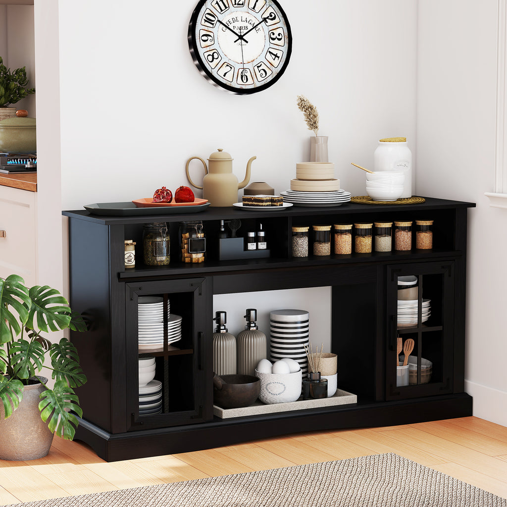 TV Stand with LED Lights and Remote Control - Fireplace Compatible, 50" - Black