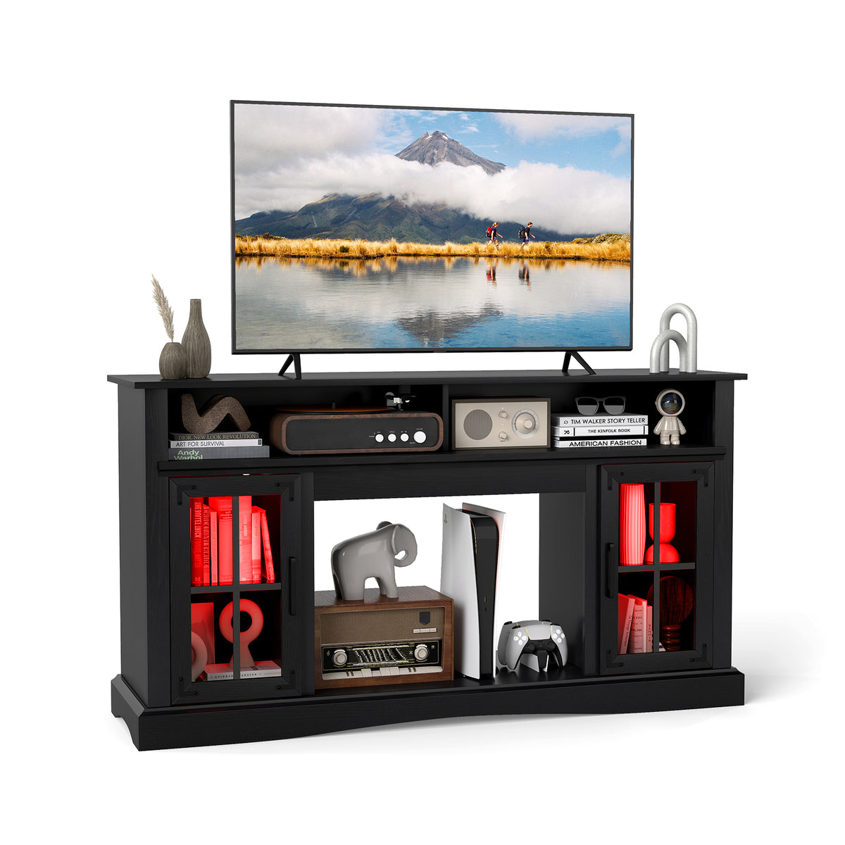 TV Stand with LED Lights and Remote Control - Fireplace Compatible, 50" White