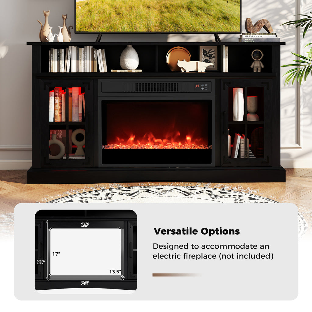 TV Stand with LED Lights and Remote Control - Fireplace Compatible, 50" - Black