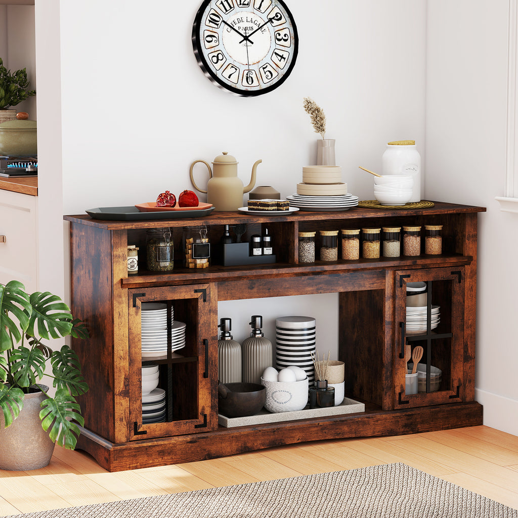 TV Stand with LED Lights and Remote Control – Fireplace Compatible for 50" TV, Rustic Brown
