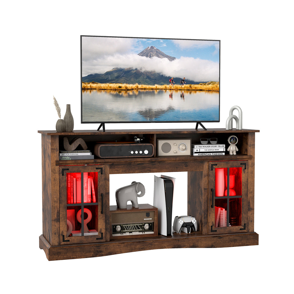 TV Stand with LED Lights and Remote Control – Fireplace Compatible for 50" TV, Rustic Brown