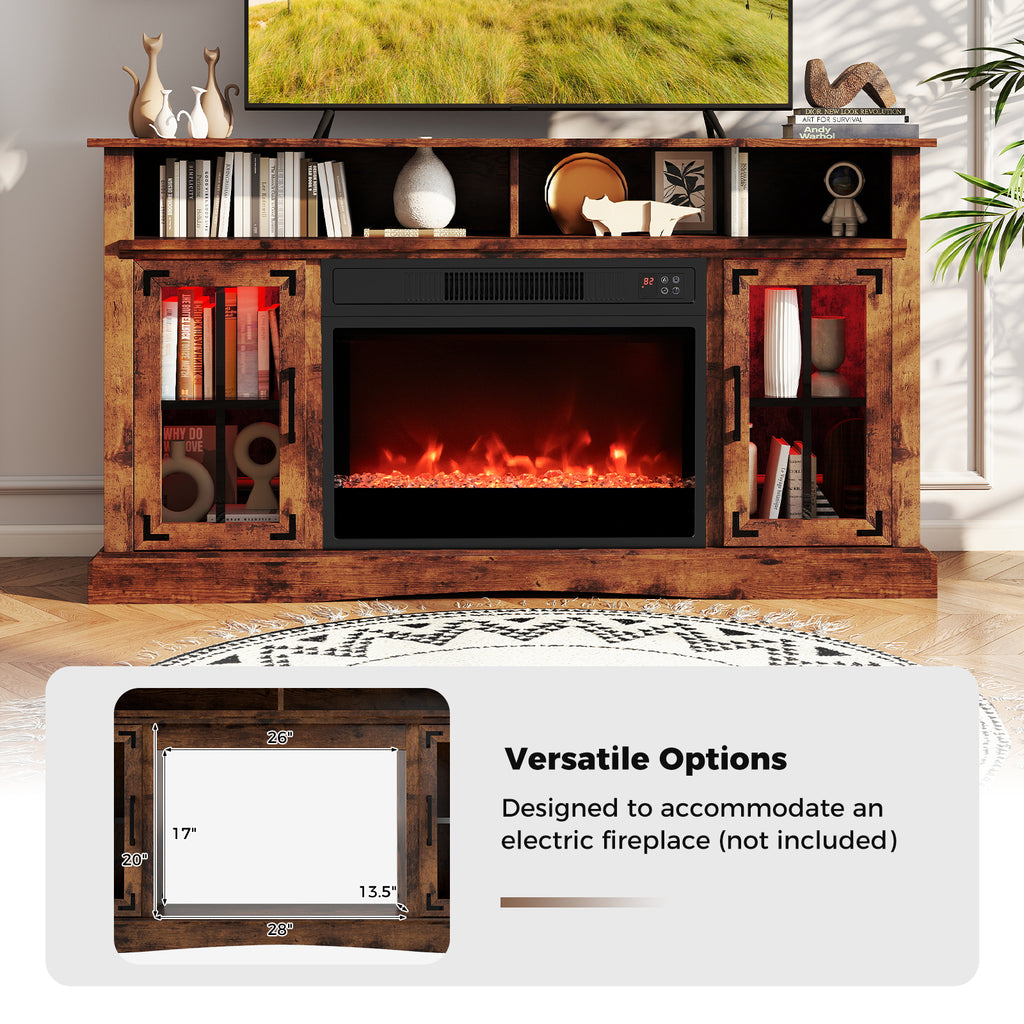TV Stand with LED Lights and Remote Control – Fireplace Compatible for 50" TV, Rustic Brown