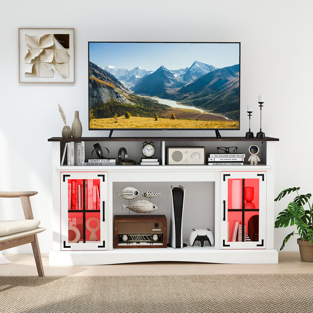 TV Stand with LED Lights and Remote Control - Fireplace Compatible, 50" TV, White