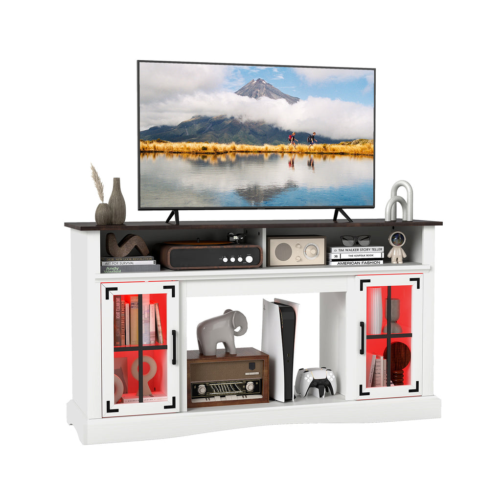 TV Stand with LED Lights and Remote Control - Fireplace Compatible, 50" White