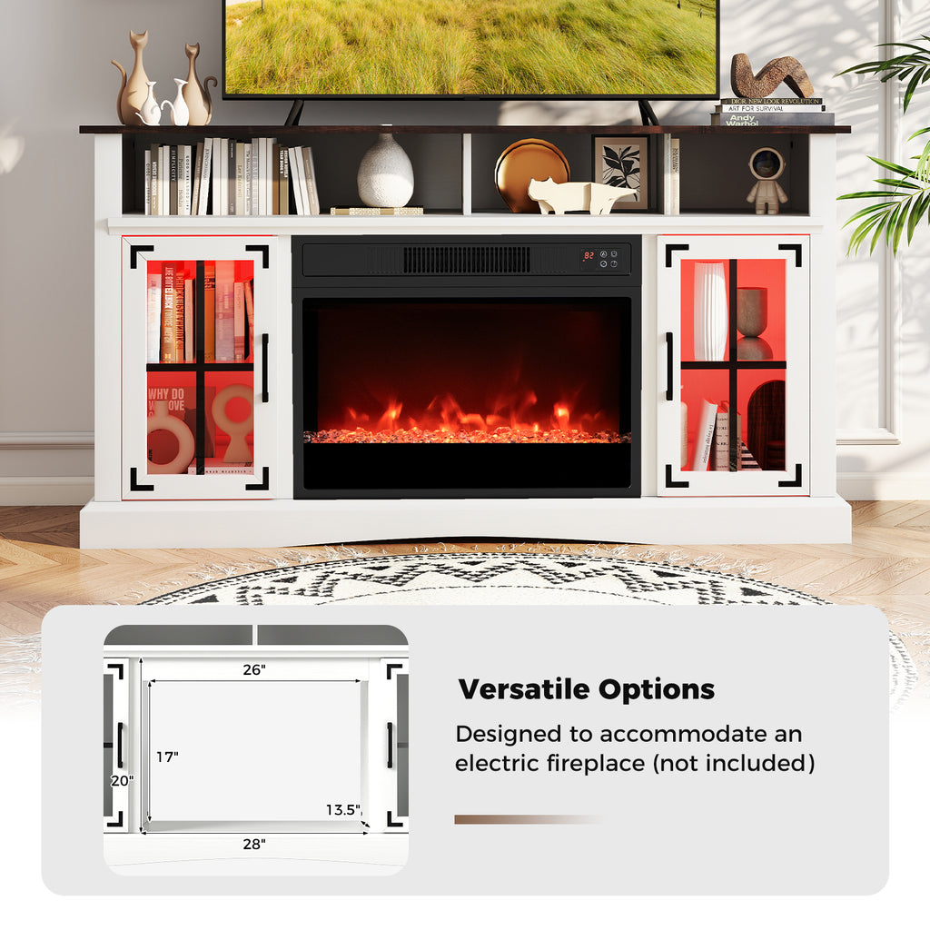 TV Stand with LED Lights and Remote Control - Fireplace Compatible, 50" TV, White