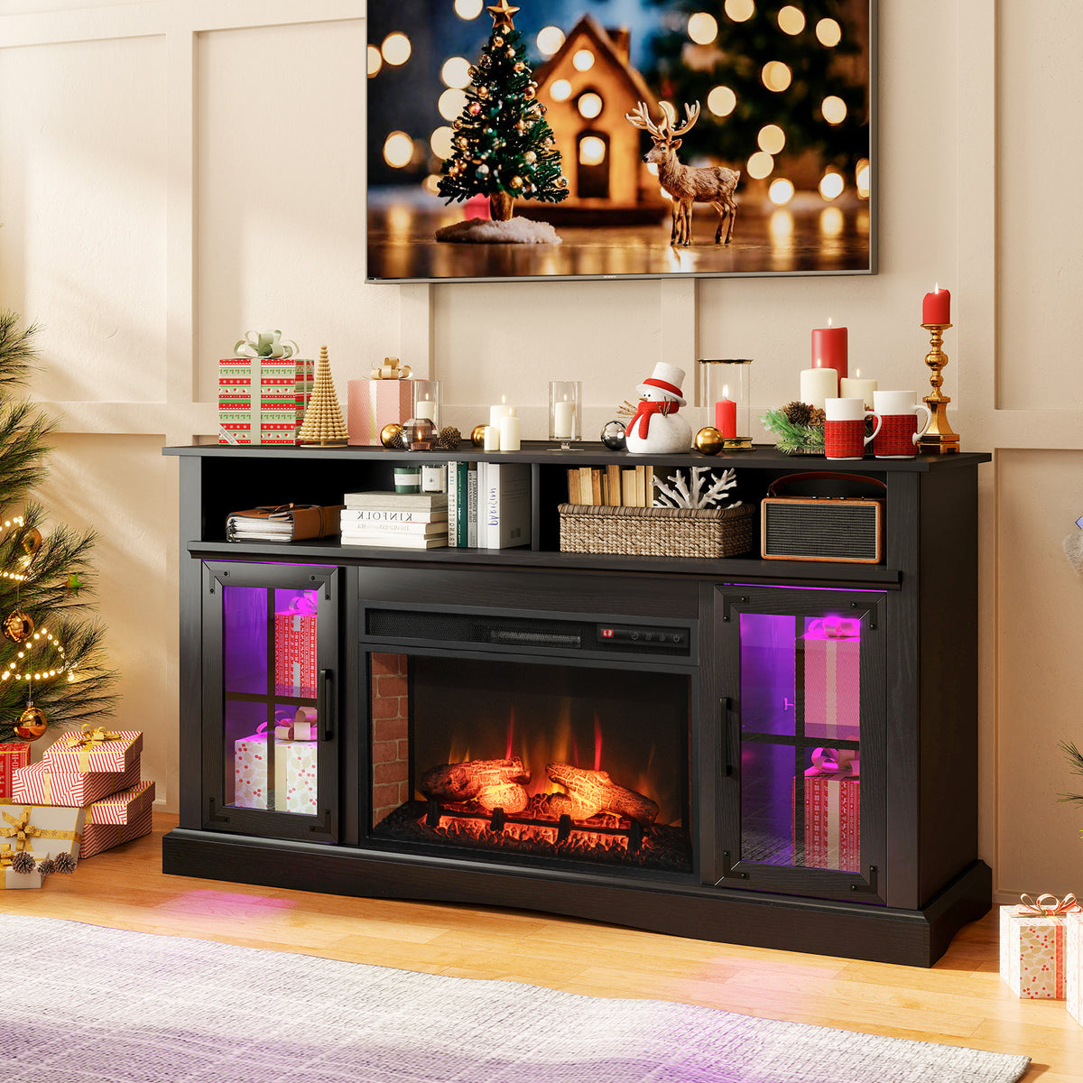 Fireplace TV Stand for 50" TV with Remote - White