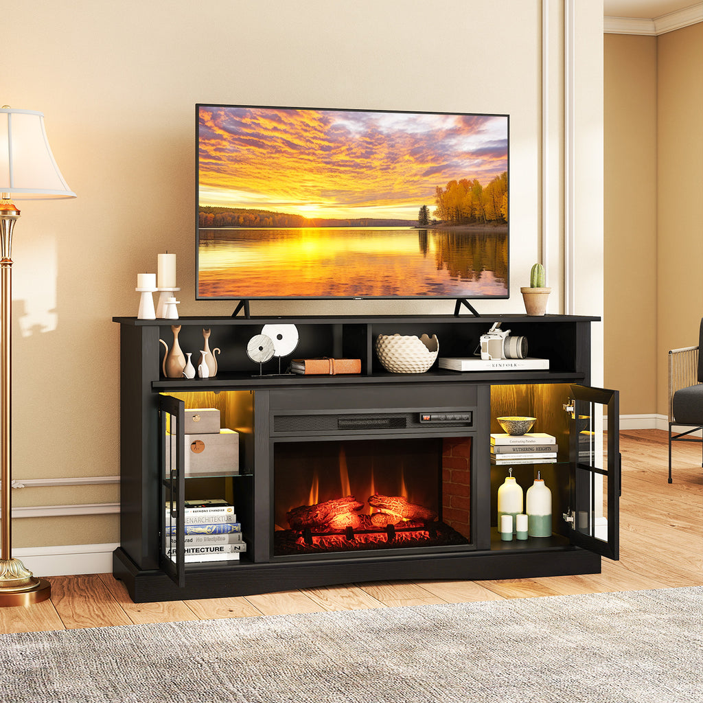Fireplace TV Stand with Remote Control & Thermostat for 50" TV, Black