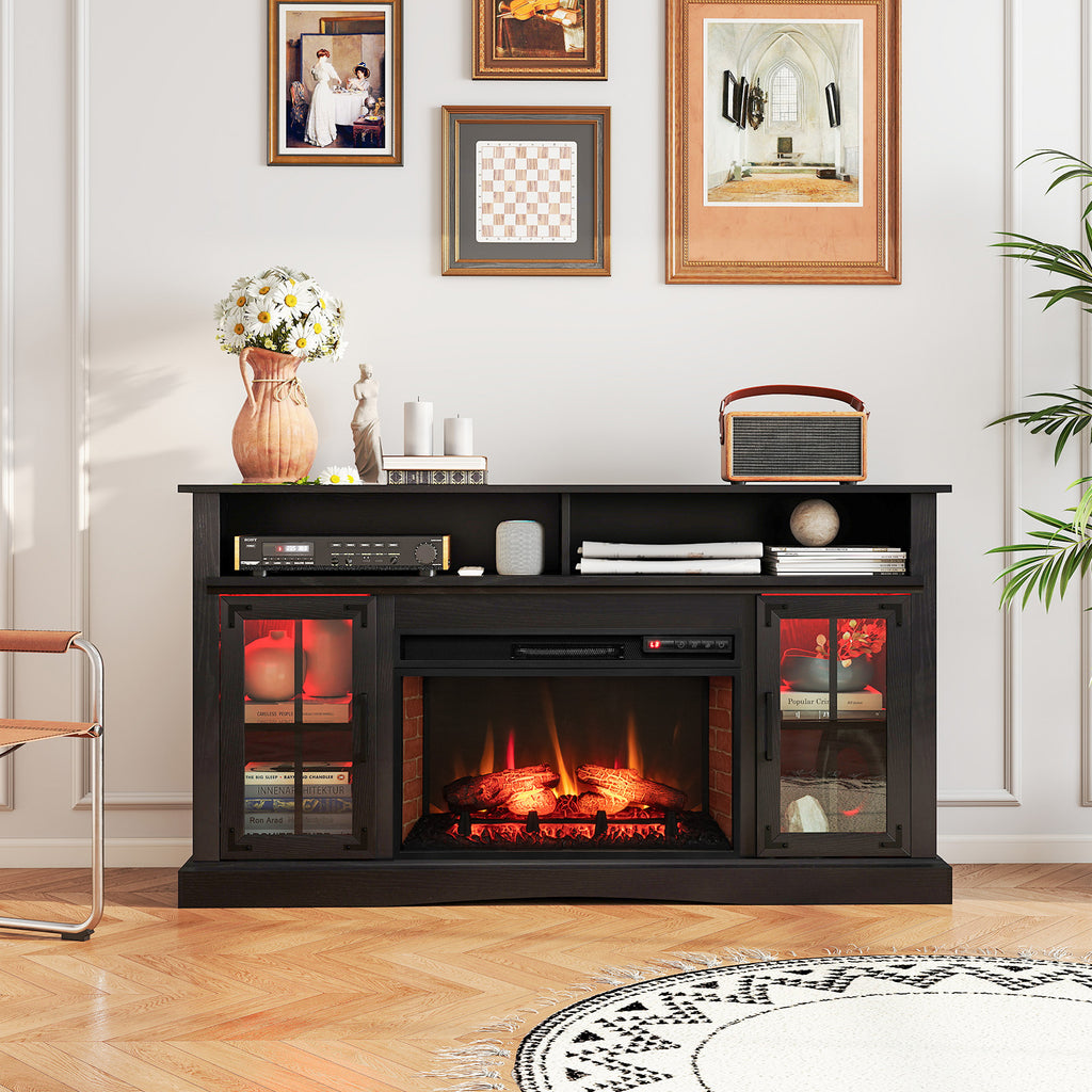 Fireplace TV Stand with Remote Control & Thermostat for 50" TV, Black