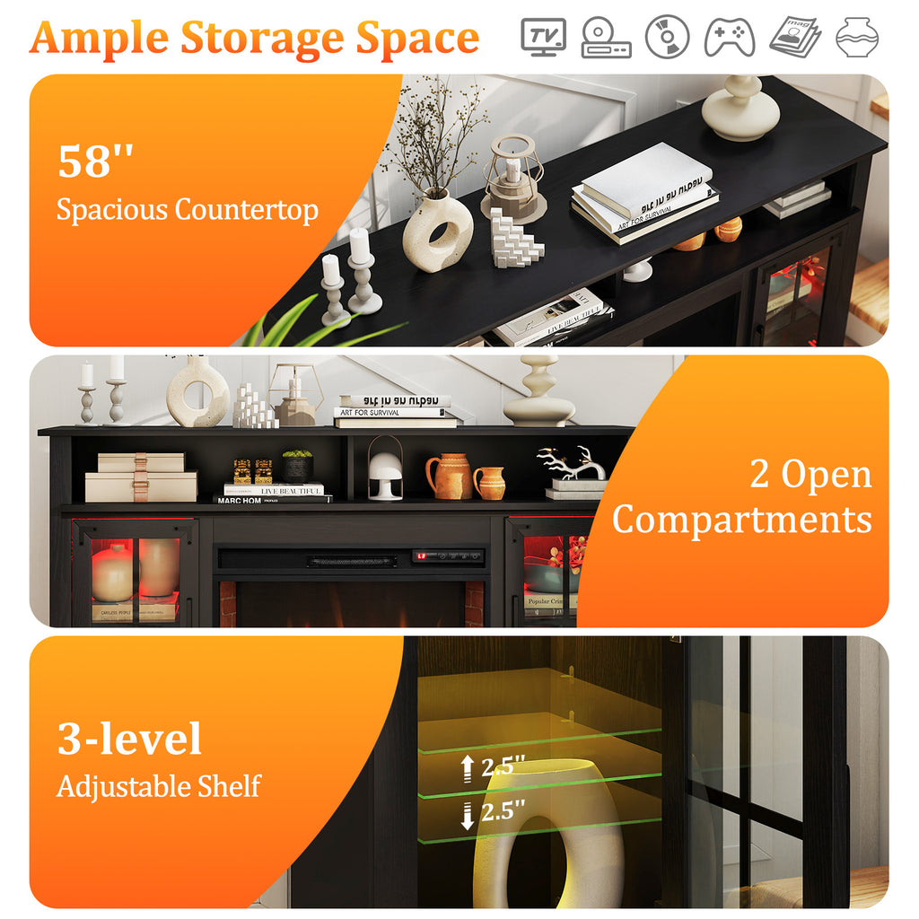 Fireplace TV Stand with Remote Control & Thermostat for 50" TV, Black