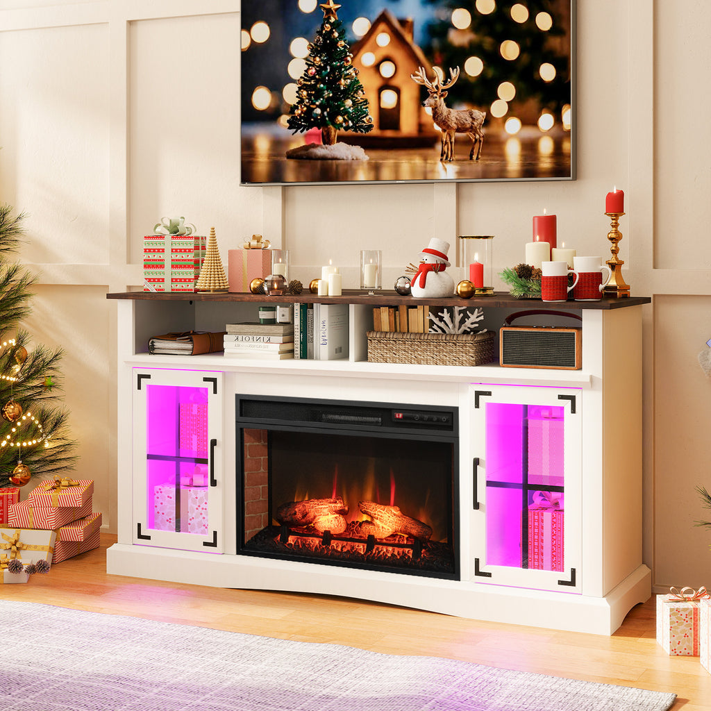 Fireplace TV Stand with Heat and Remote Control – White, For 50" TV