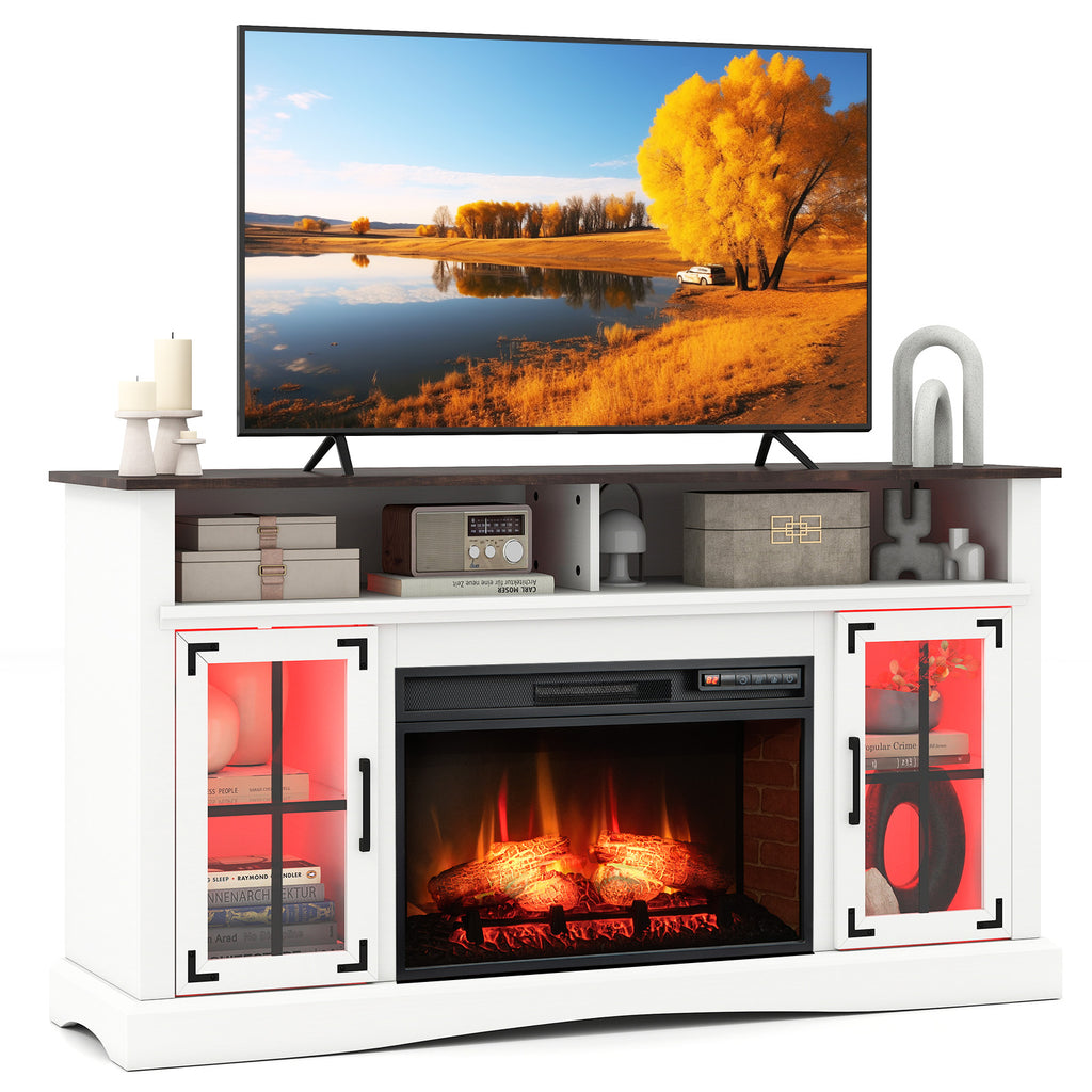 Fireplace TV Stand with Heat and Remote Control – White, For 50" TV