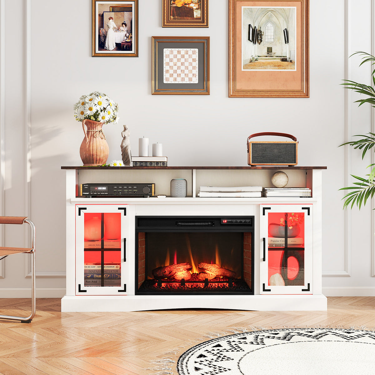 Fireplace TV Stand with Heat and Remote Control – White, For 50" TV