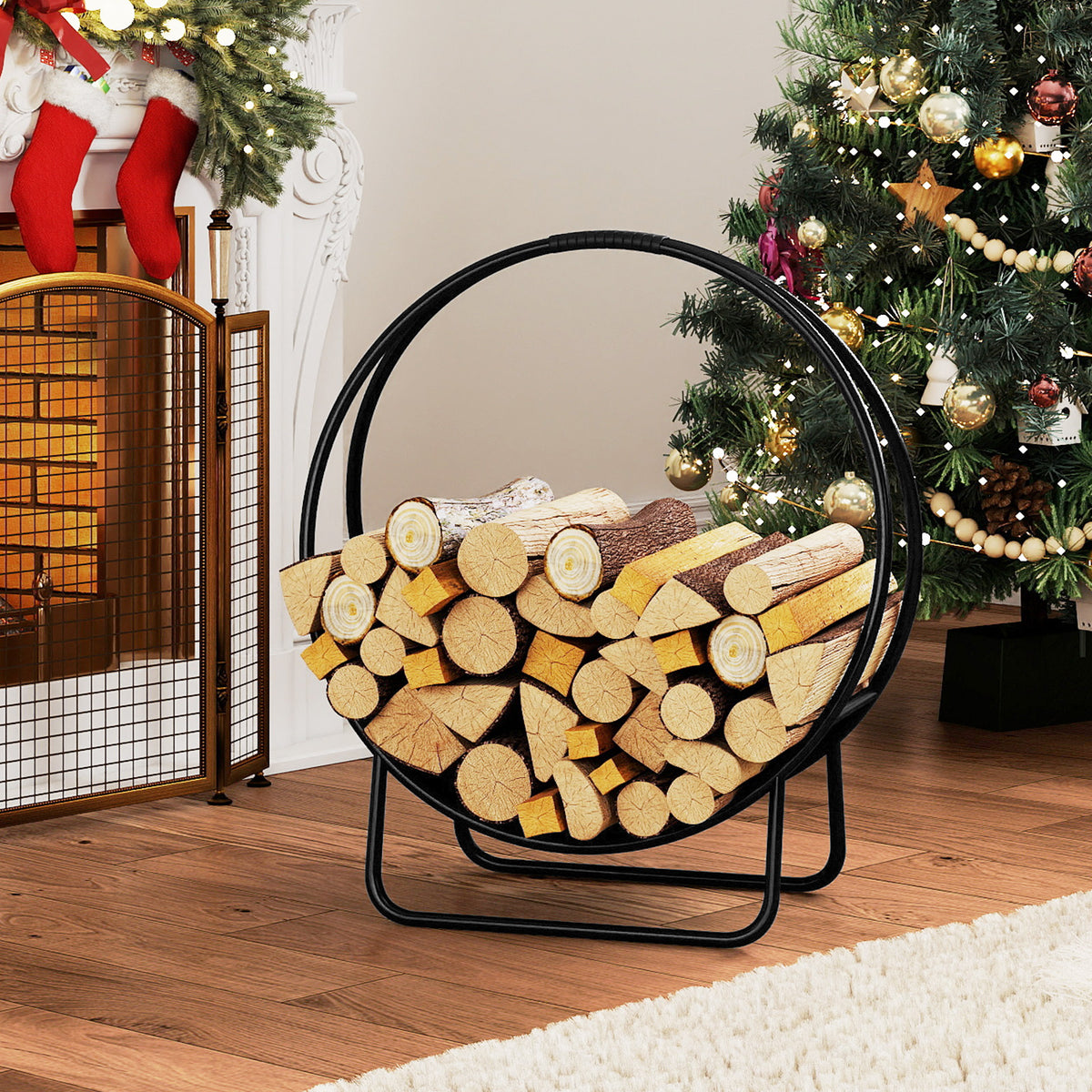 20-Inch Firewood Log Hoop Rack with Stand – Heavy-Duty Metal