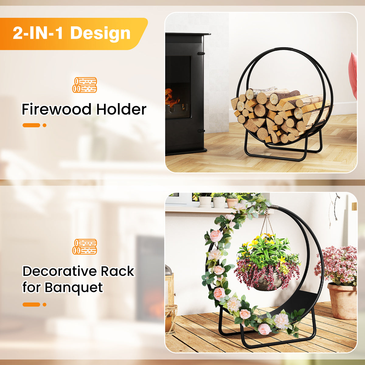 20-Inch Firewood Log Hoop Rack with Stand – Heavy-Duty Metal
