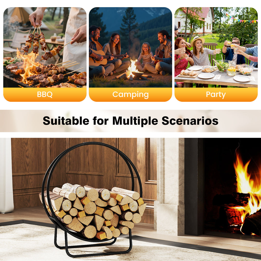 20-Inch Firewood Log Hoop Rack with Stand – Heavy-Duty Metal