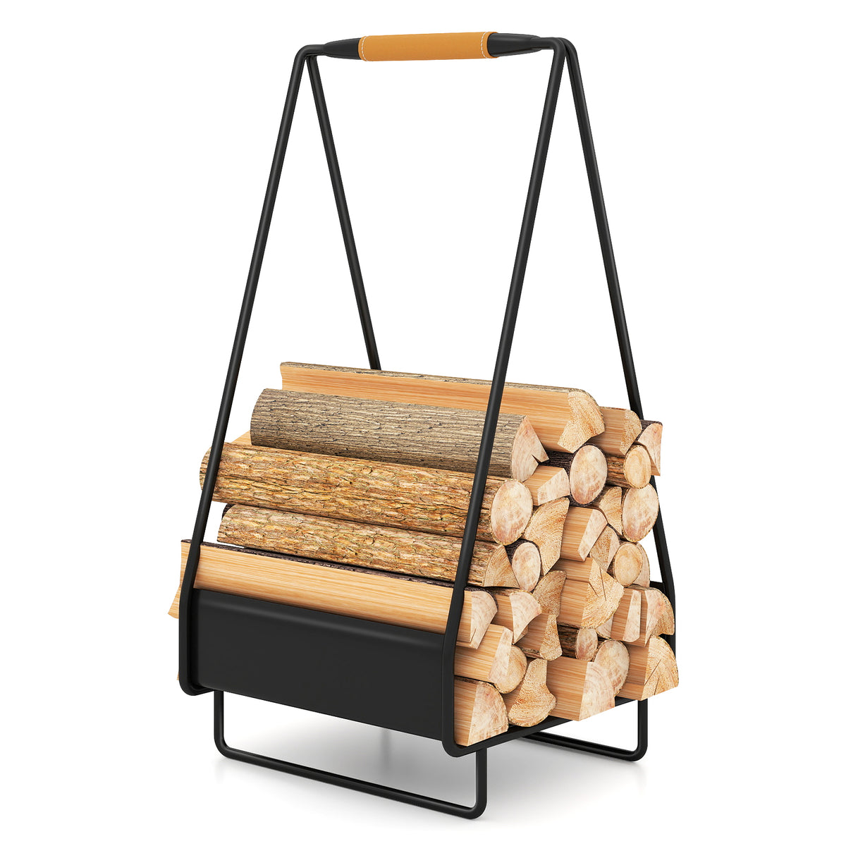 Heavy-Duty Firewood Storage Rack with Metal Frame & Handle