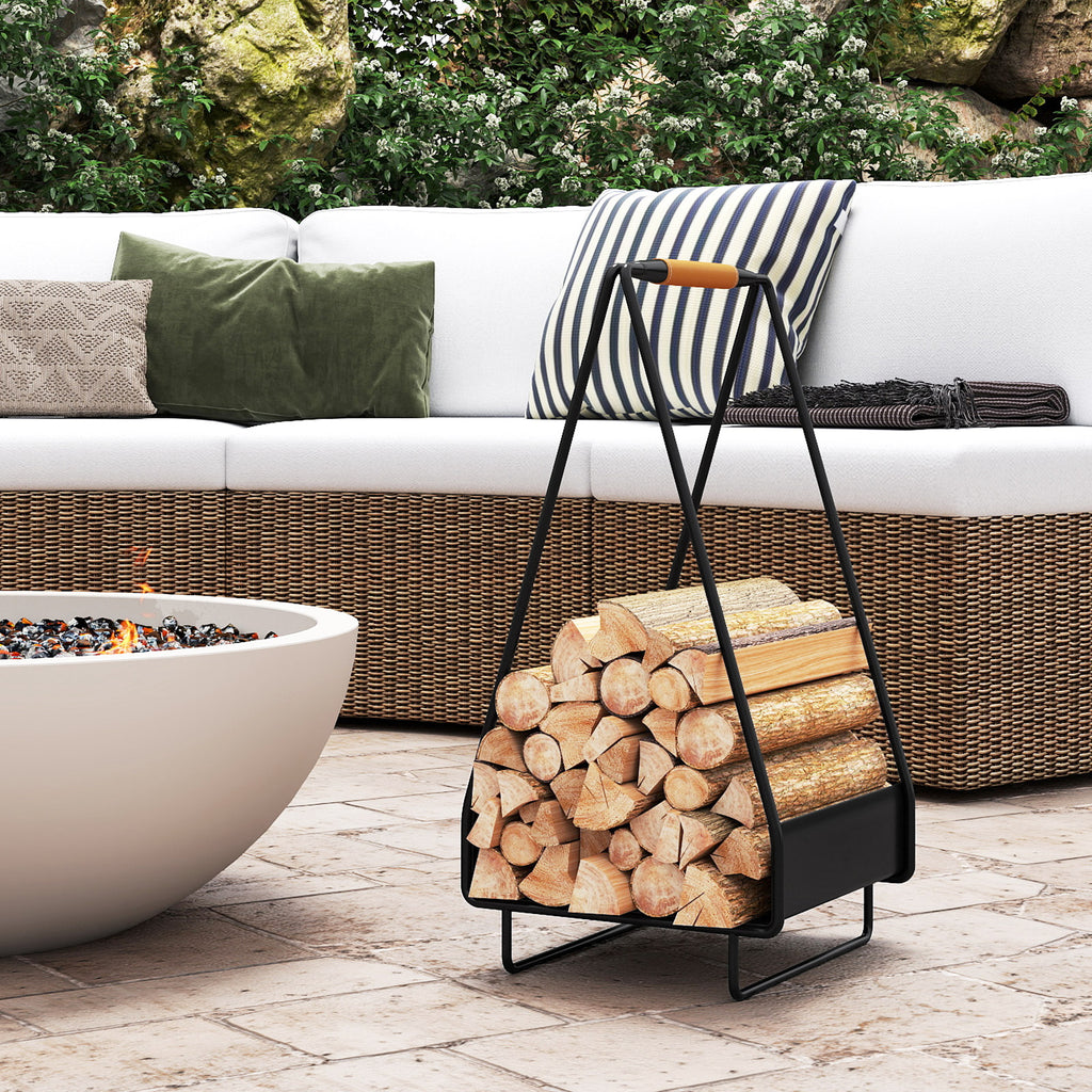 Heavy-Duty Firewood Storage Rack with Metal Frame & Handle