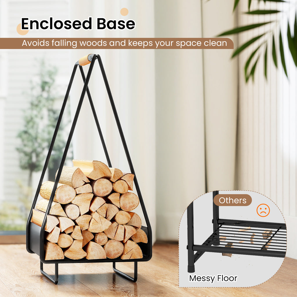 Heavy-Duty Firewood Storage Rack with Metal Frame & Handle