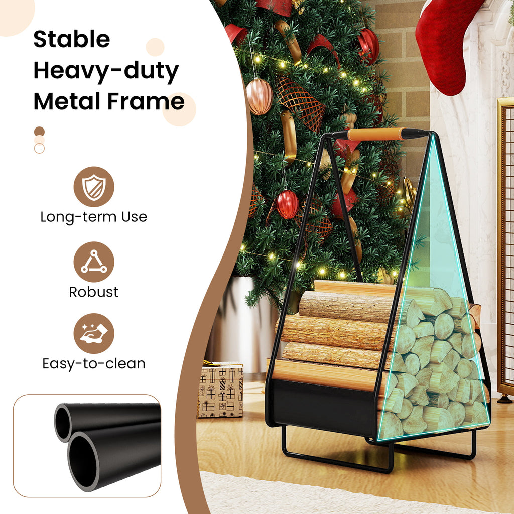 Heavy-Duty Firewood Storage Rack with Metal Frame & Handle