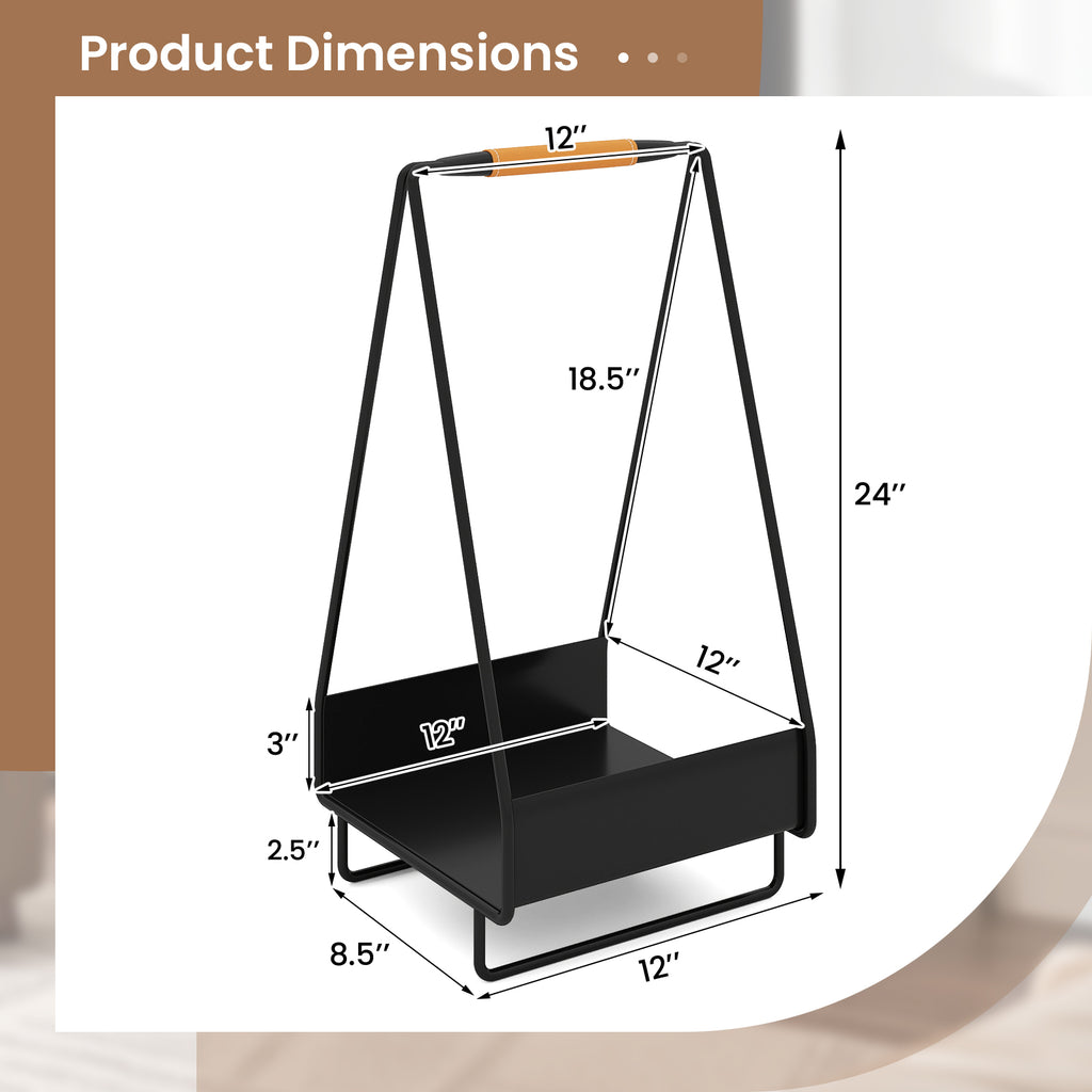 Heavy-Duty Firewood Storage Rack with Metal Frame & Handle