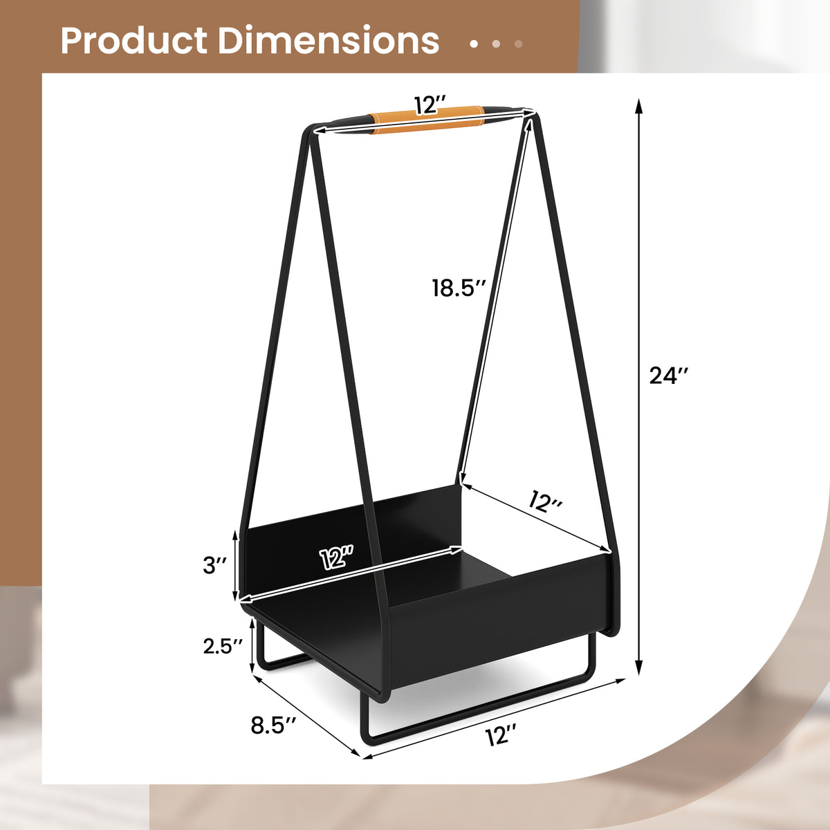 Firewood Storage Rack Heavy-duty Metal Log Holder with Handle and