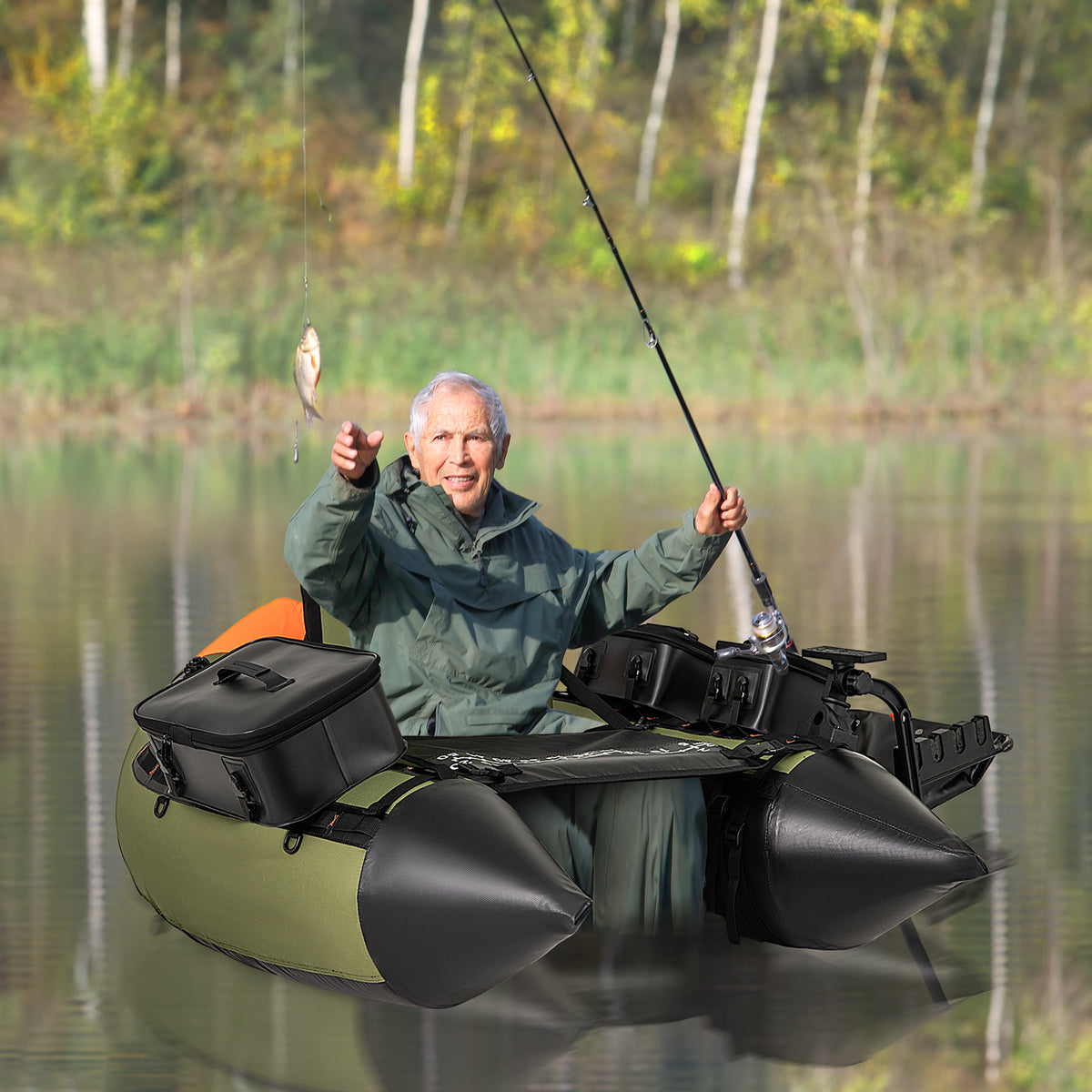 Portable Fishing Boat with 3 Waterproof Storage Boxes & Camouflage Design