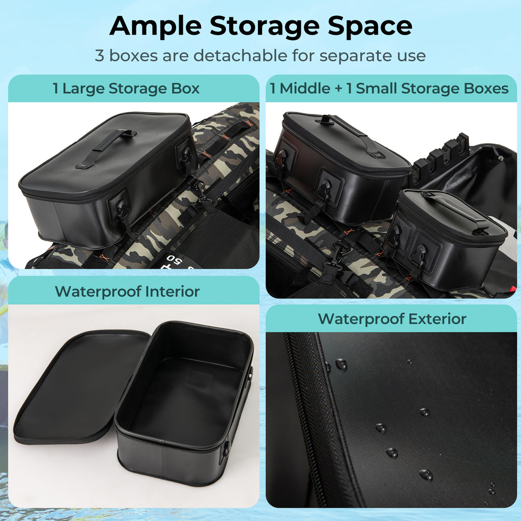 Portable Fishing Boat with 3 Waterproof Storage Boxes & Camouflage Design