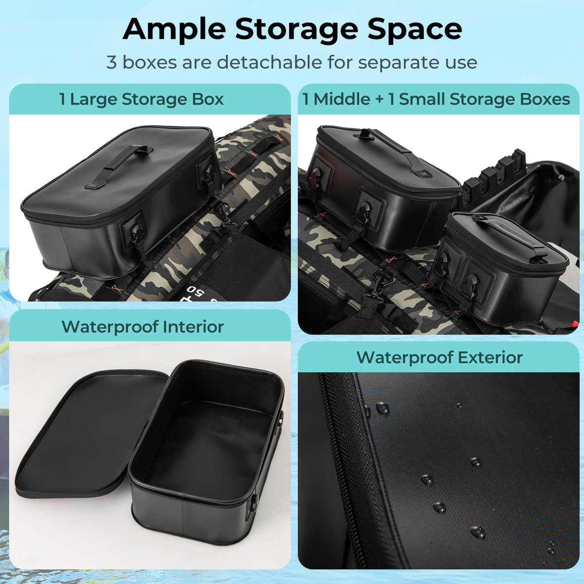 Portable Fishing Boat with 3 Waterproof Storage Boxes & Camouflage Design