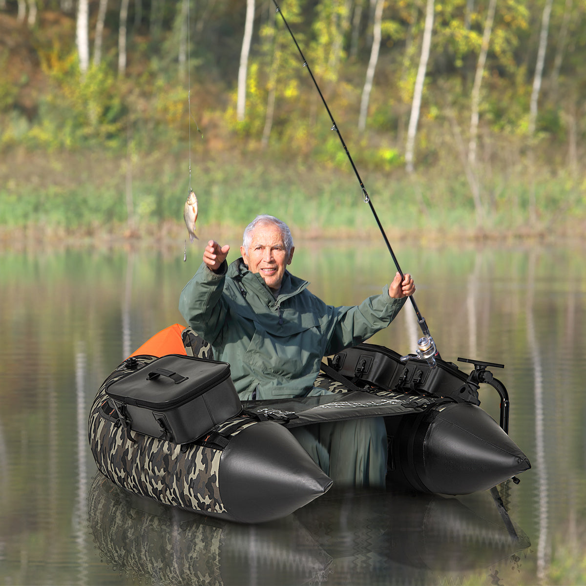 Portable Fishing Boat with 3 Waterproof Storage Boxes & Camouflage Design