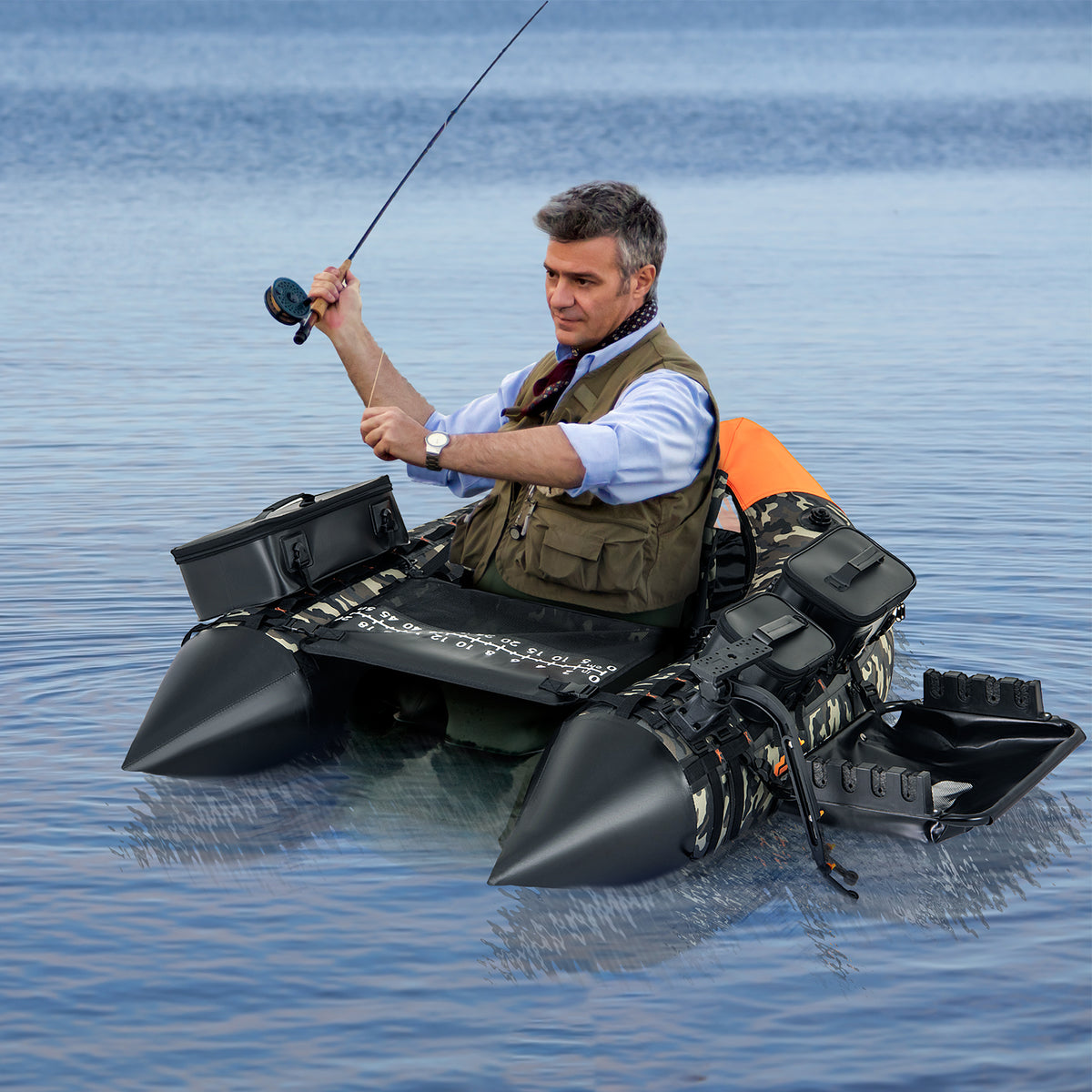 Portable Fishing Boat with 3 Waterproof Storage Boxes & Camouflage Design