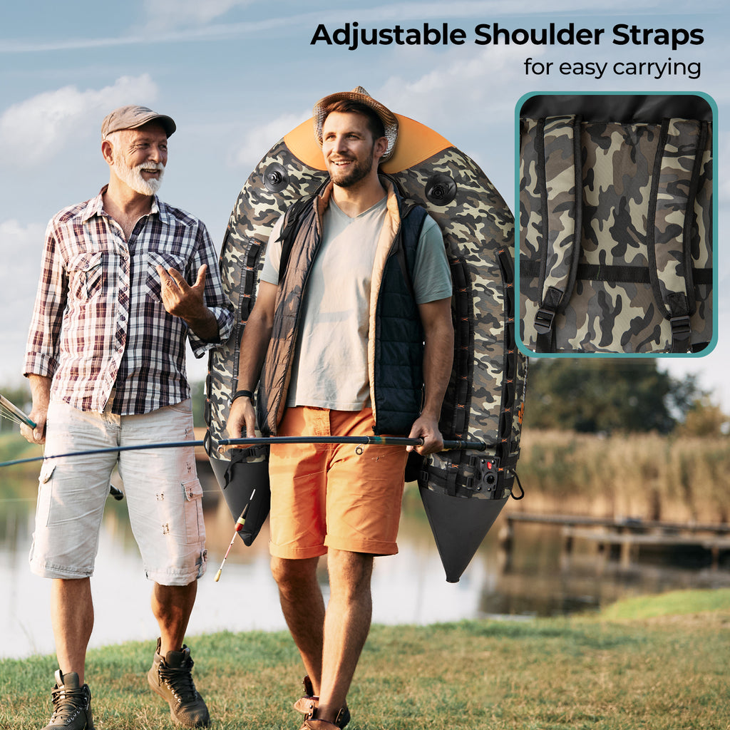 Portable Fishing Boat with 3 Waterproof Storage Boxes & Camouflage Design