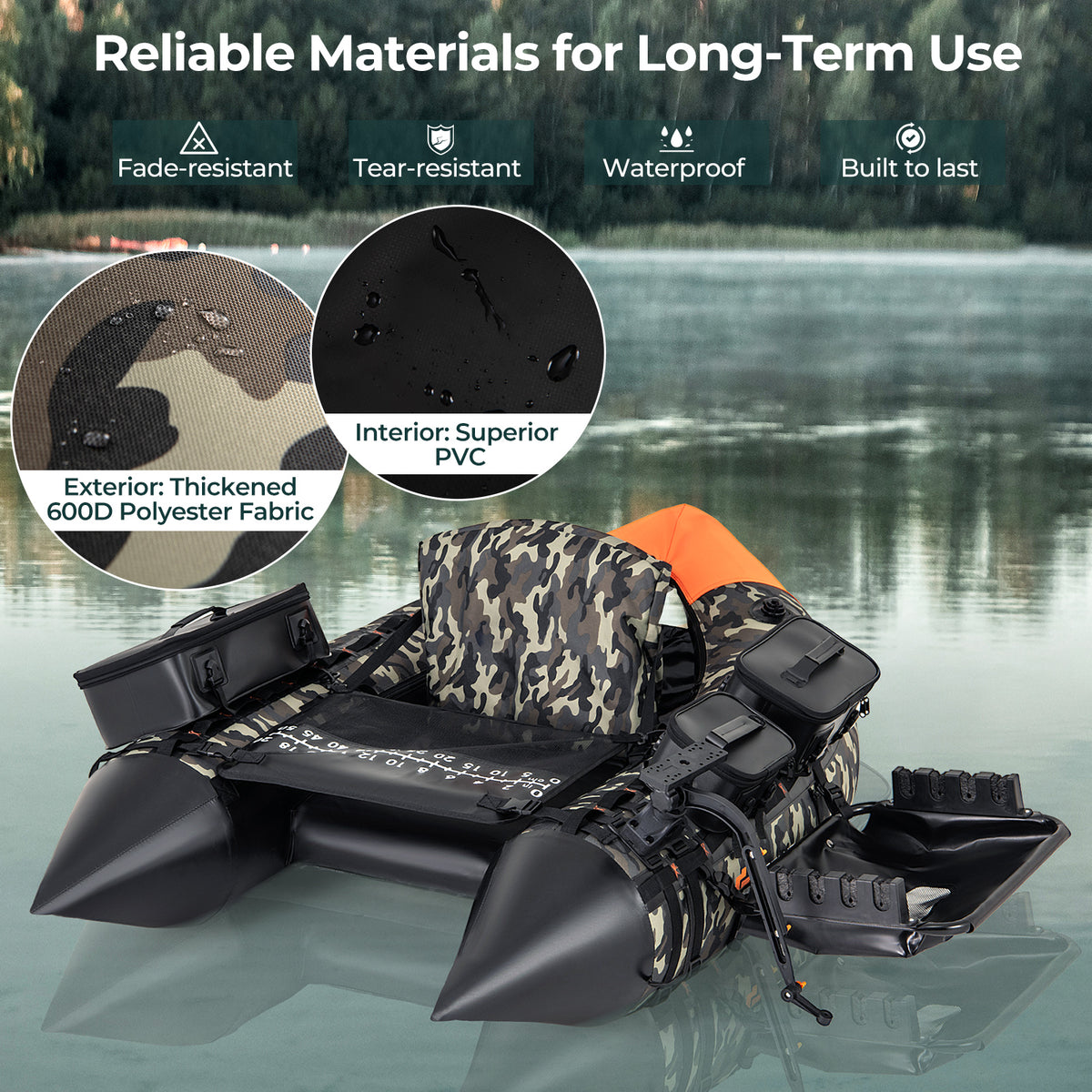 Portable Fishing Boat with 3 Waterproof Storage Boxes & Camouflage Design