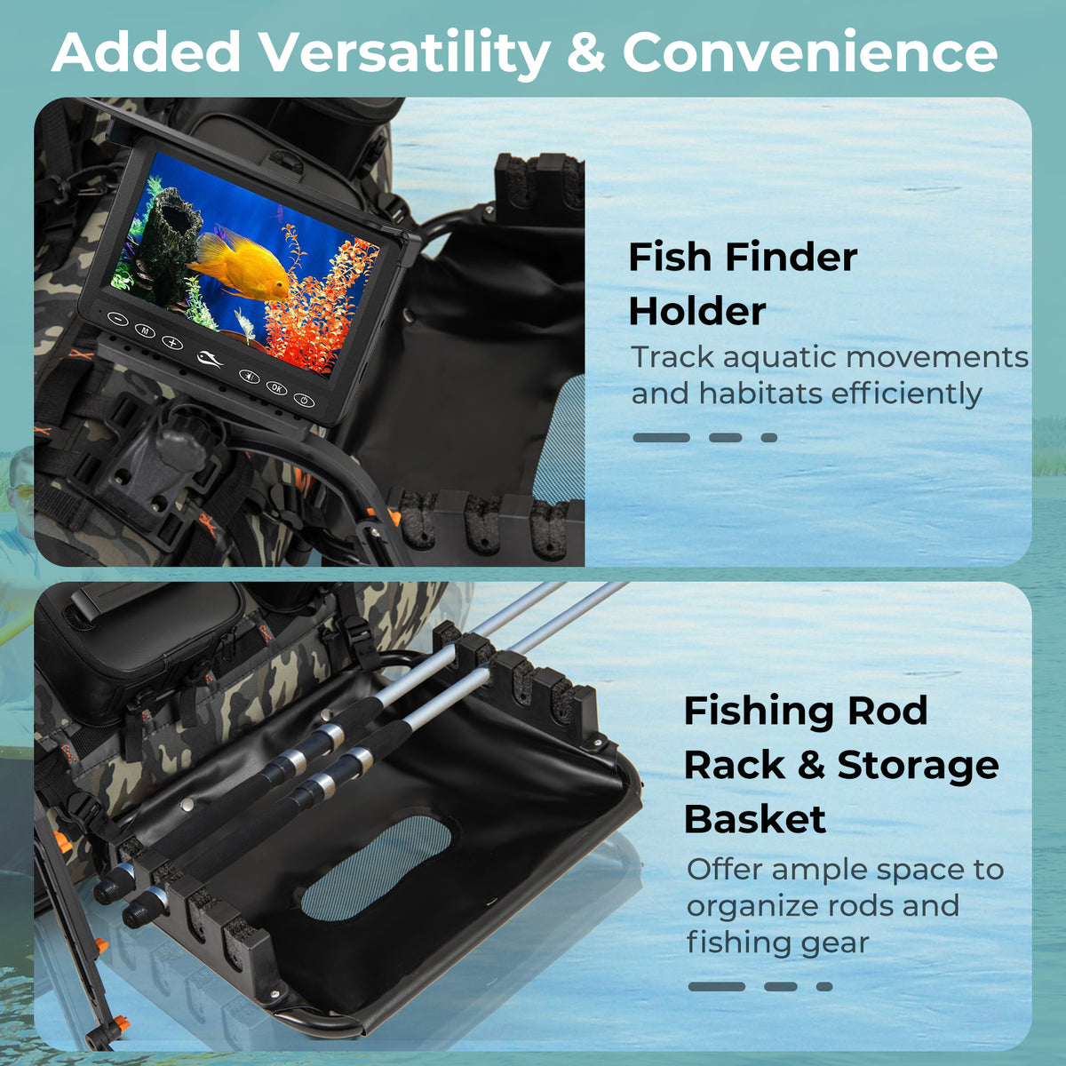 Portable Fishing Boat with 3 Waterproof Storage Boxes & Camouflage Design