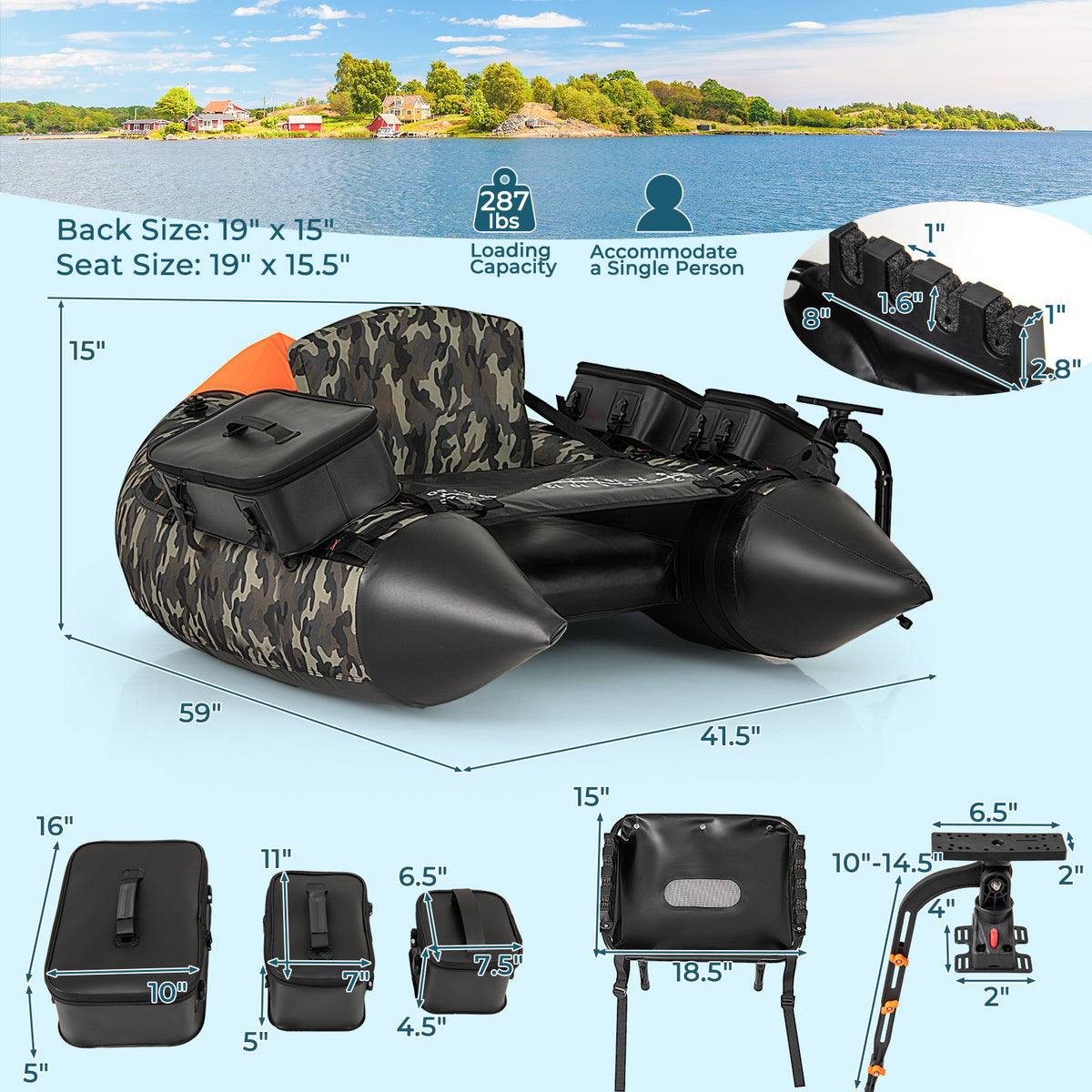Portable Fishing Boat with 3 Waterproof Storage Boxes & Camouflage Design